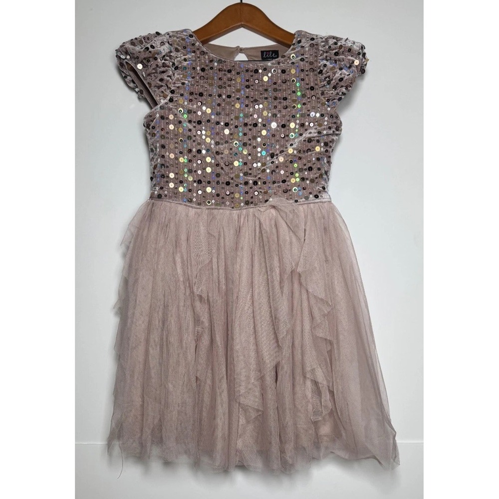 Lilt Blouse Top Girls 16 Dusty‎ Rose Pink Sequin Velvet Keyhole Back Ruffle Hem